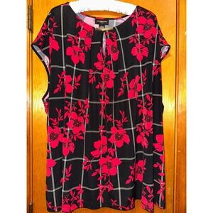 Women's Liz Claiborne Career Black/Red Floral Sleeveless Top Blouse Size 3X